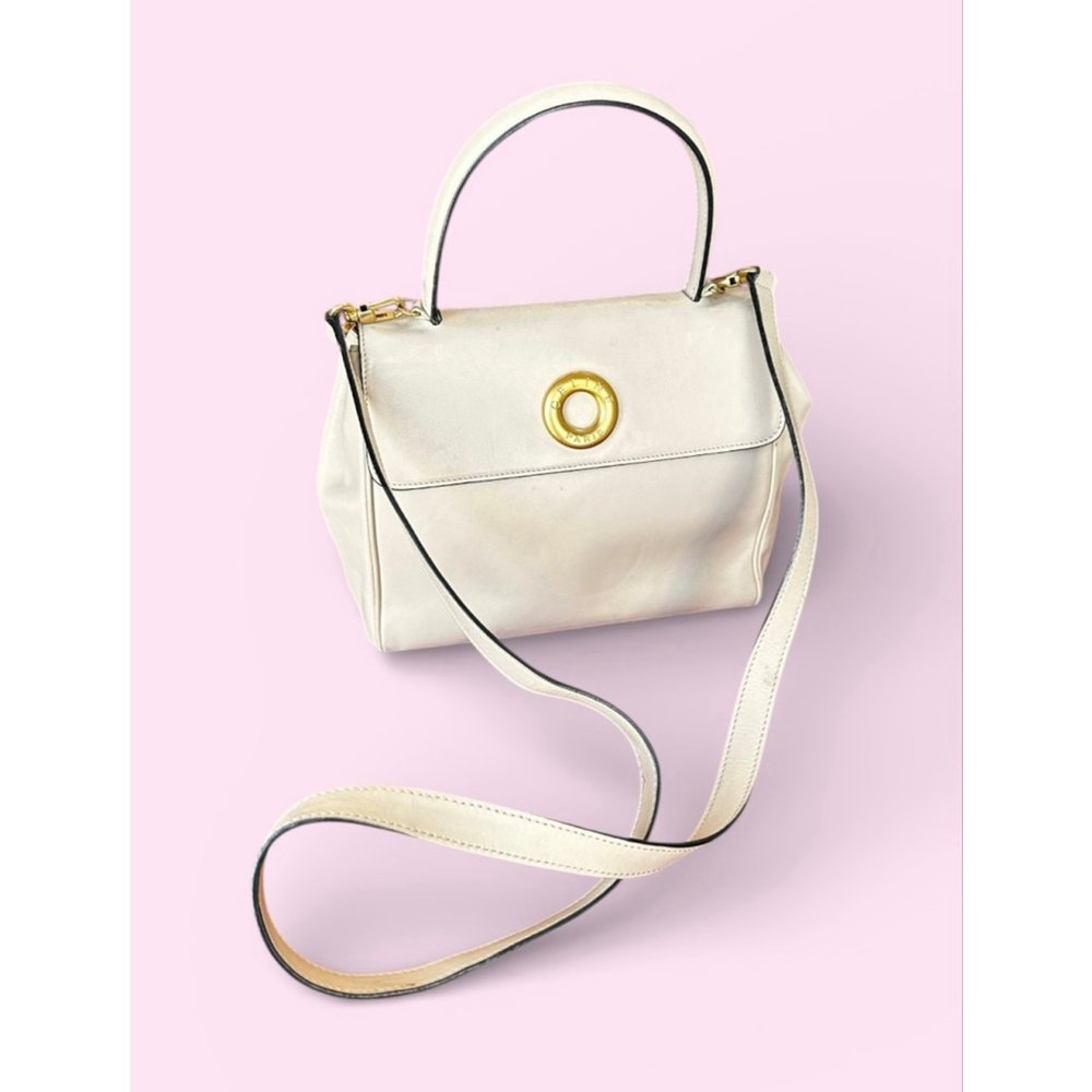 Celine Cream Leather Top Handle Bag W/ Shoulder Strap